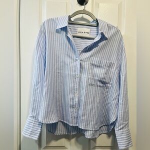 Lola River Blue Striped Womens Button Down Shirt Size L - EUC - Retail 58